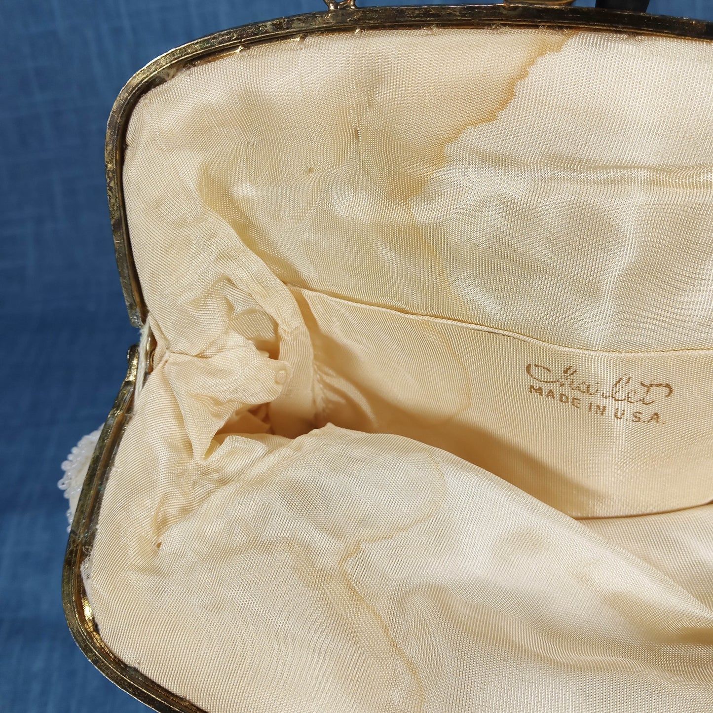 1940's Cream Hand Beaded Wedding Purse