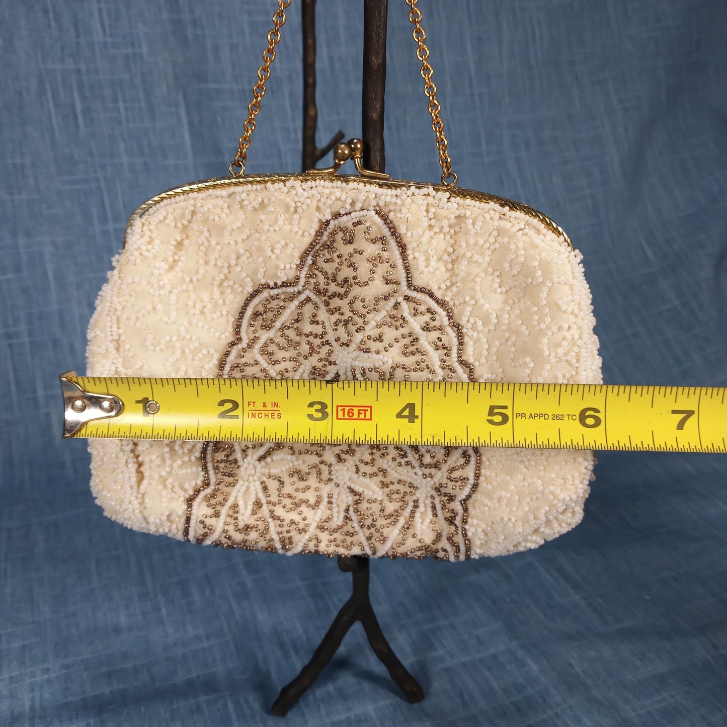 1940's Cream Hand Beaded Wedding Purse