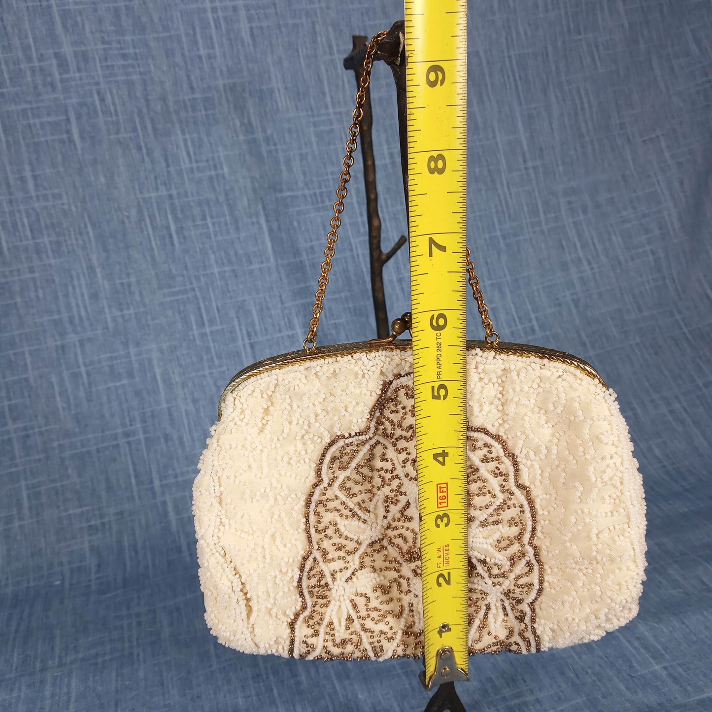 1940's Cream Hand Beaded Wedding Purse