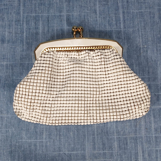 1950s Vintage White Enamel Metal Evening Bag