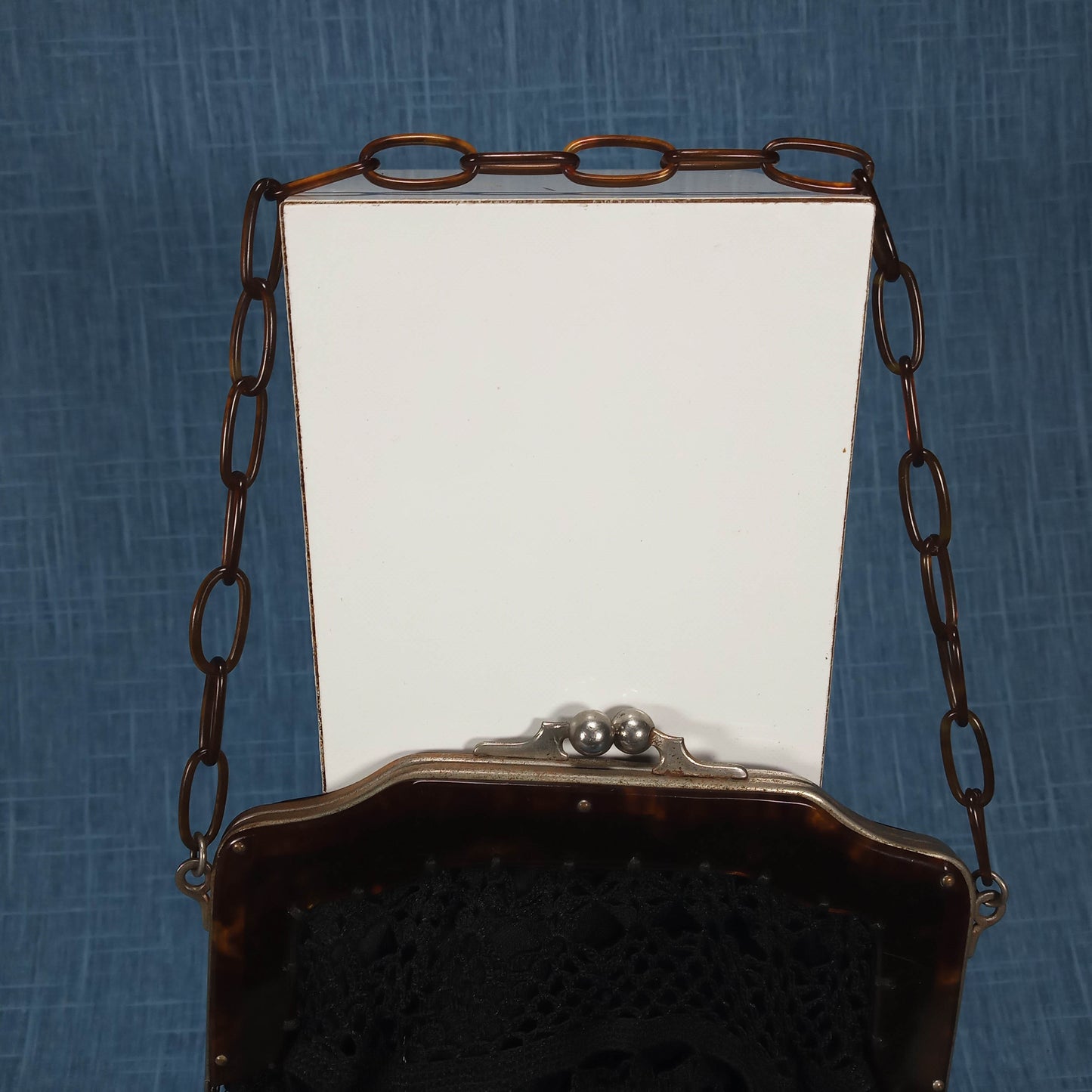 1910's Black Hand Crocheted Purse with Tortoise Chain Closure