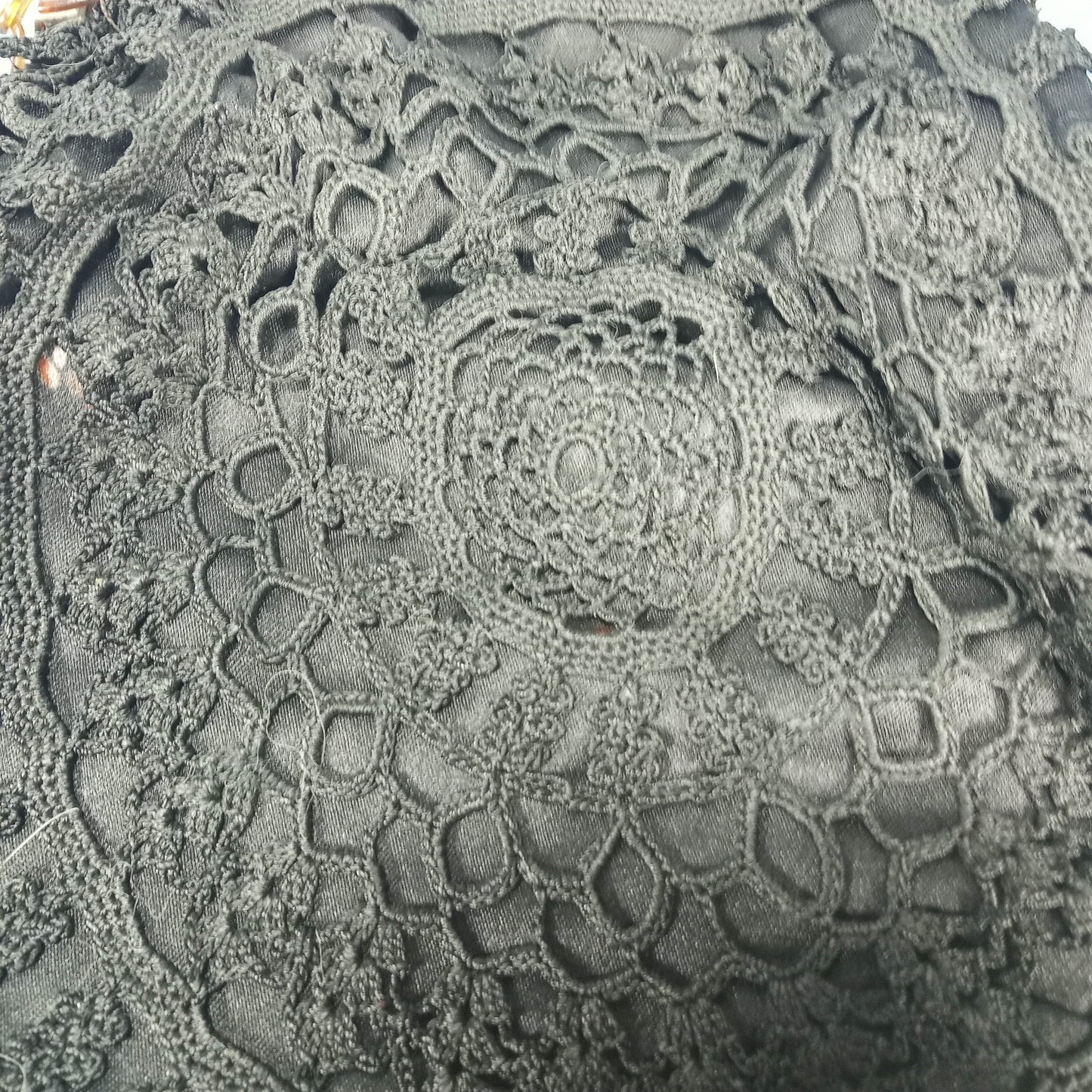 1910's Black Hand Crocheted Purse with Tortoise Chain Closure