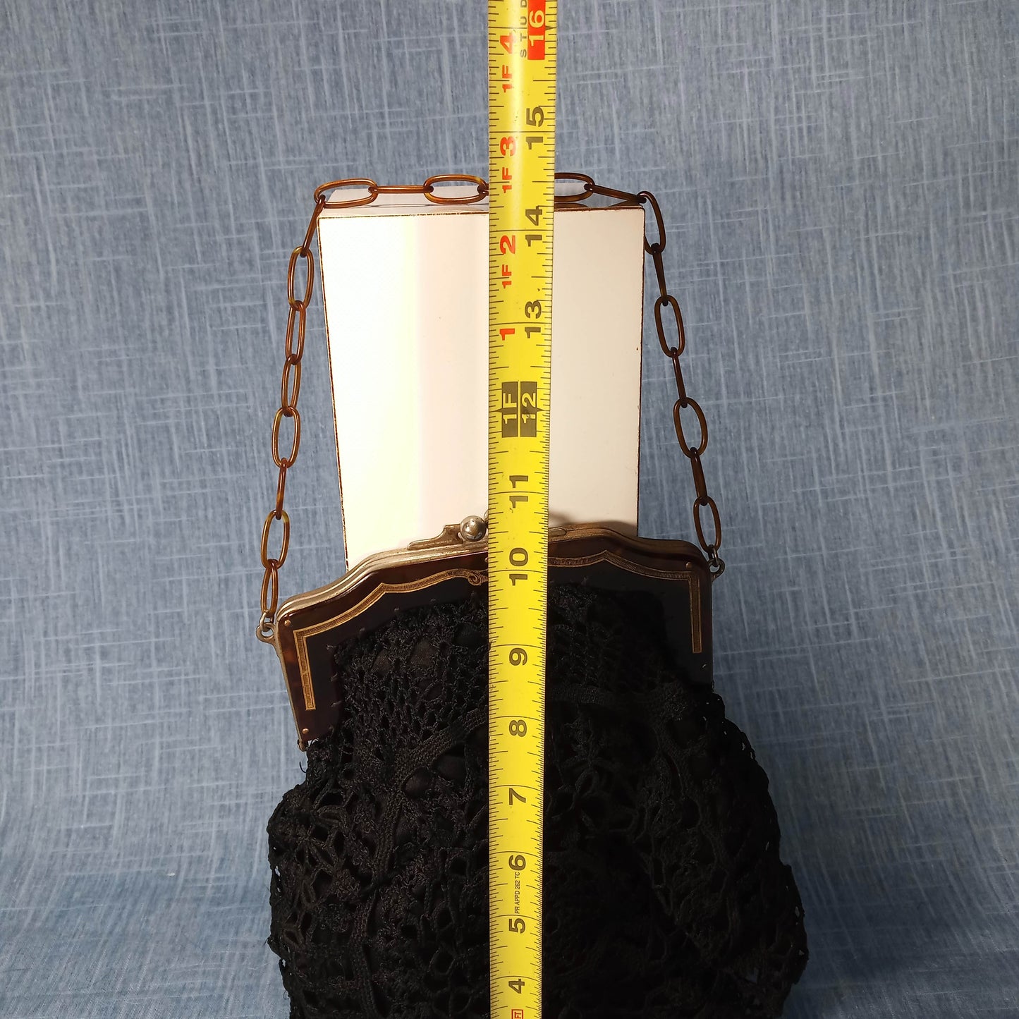 1910's Black Hand Crocheted Purse with Tortoise Chain Closure
