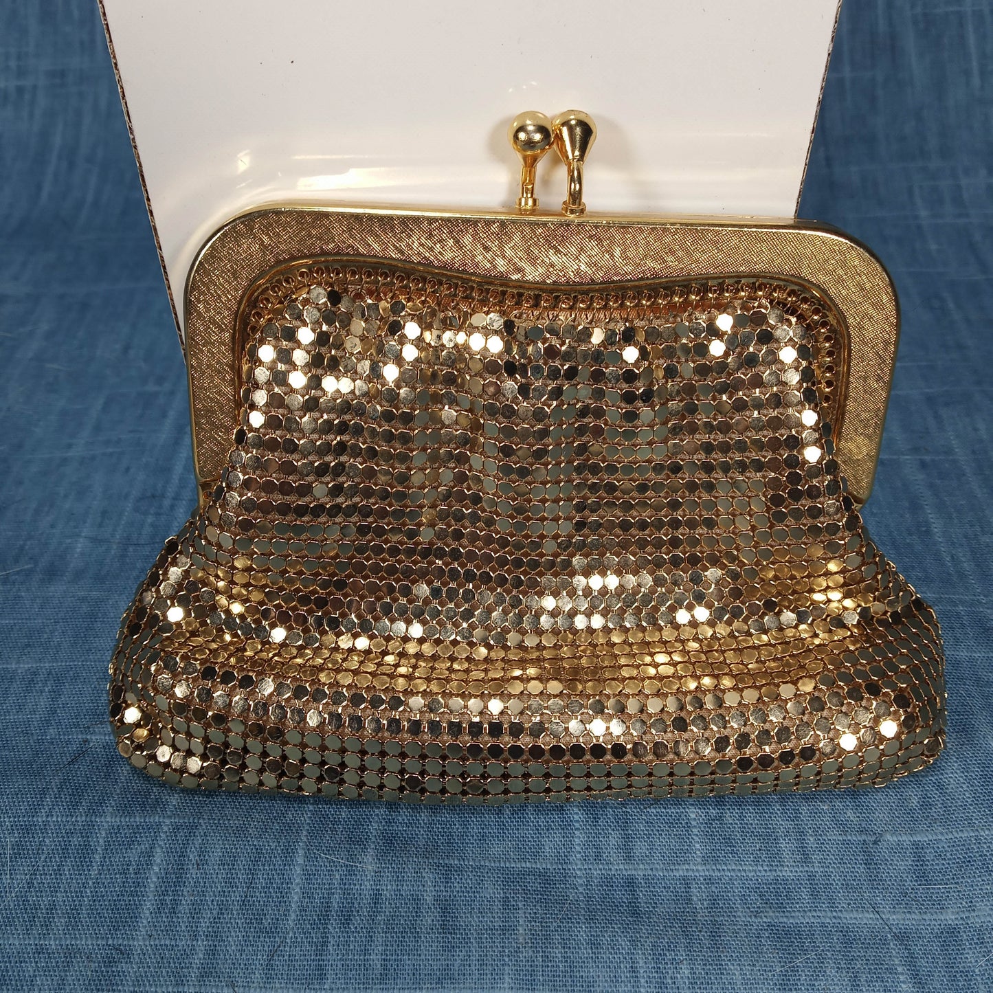 1950's Gold Tone Metal Mesh Evening Clutch