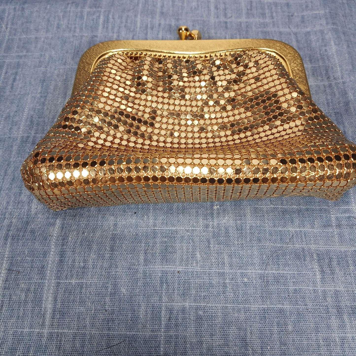1950's Gold Tone Metal Mesh Evening Clutch