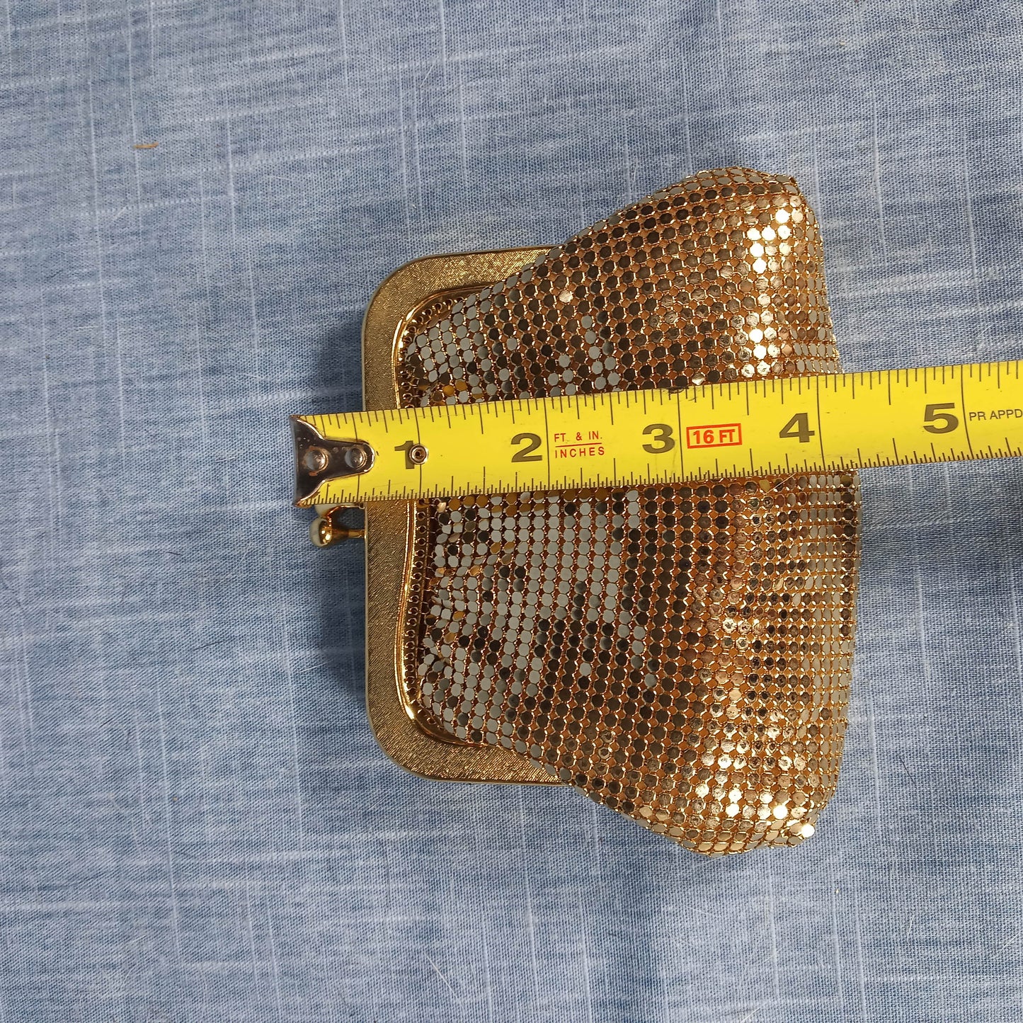 1950's Gold Tone Metal Mesh Evening Clutch