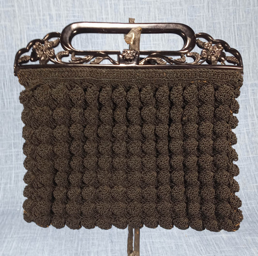 1930s Vintage Black Crochet and Bakelite Closure Evening Bag