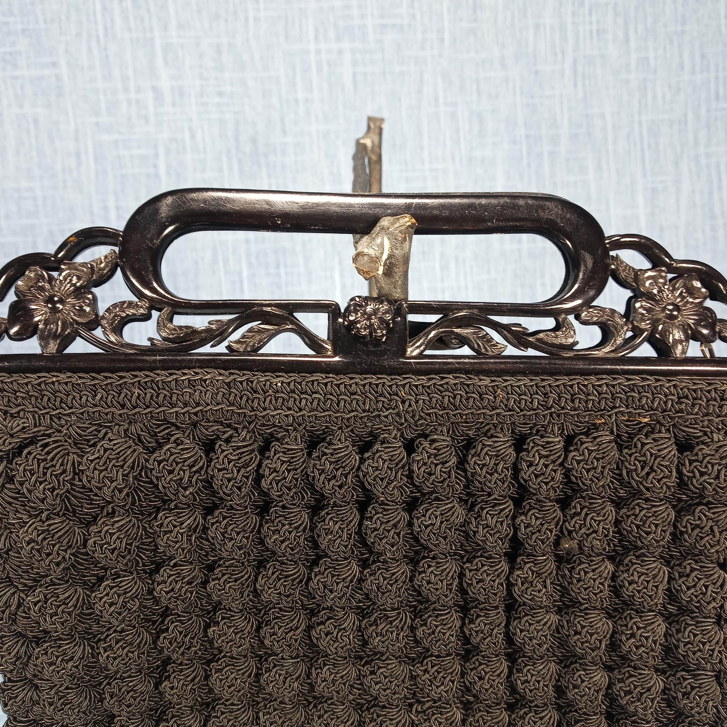 1930's Black Crochet and Bakelite Closure Evening Bag