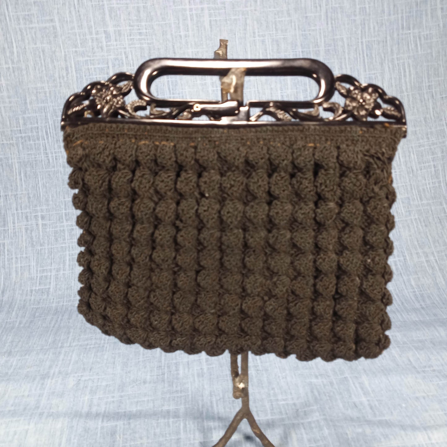 1930's Black Crochet and Bakelite Closure Evening Bag