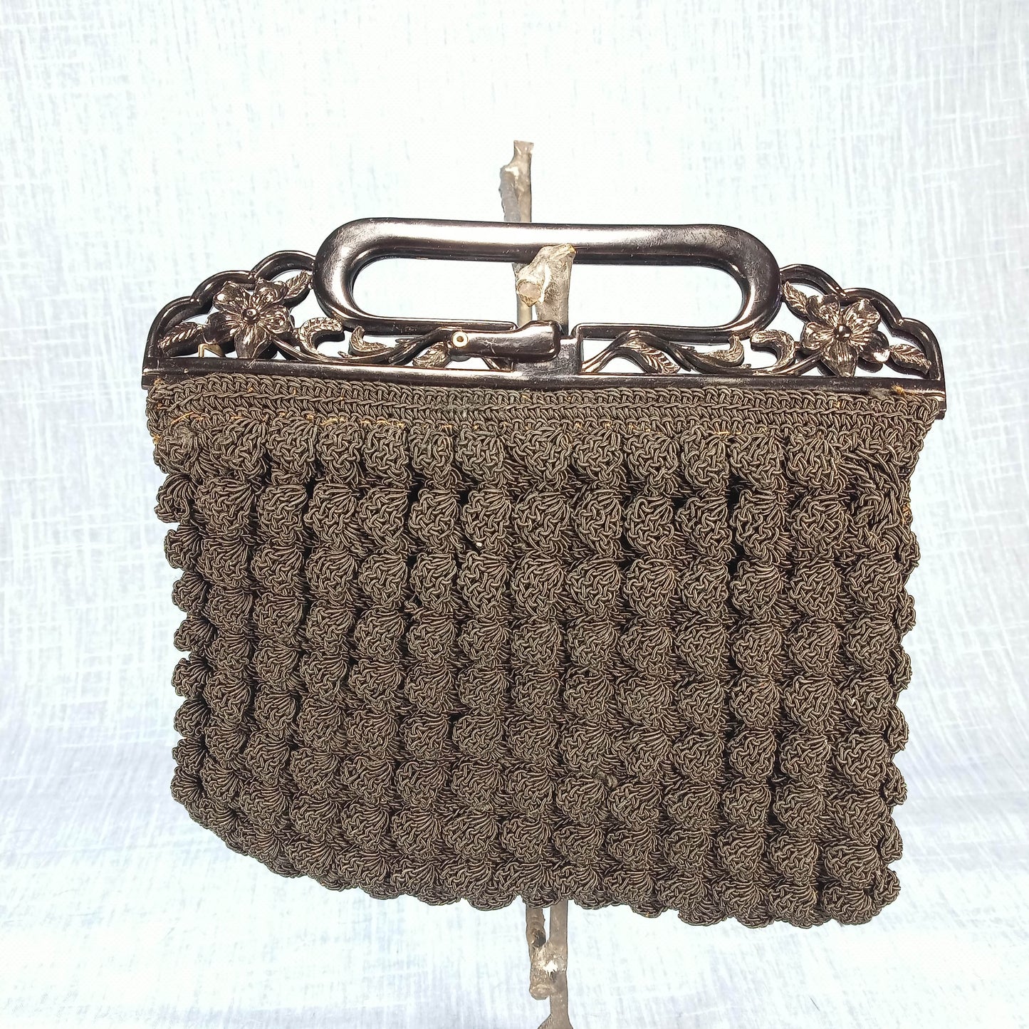 1930's Black Crochet and Bakelite Closure Evening Bag