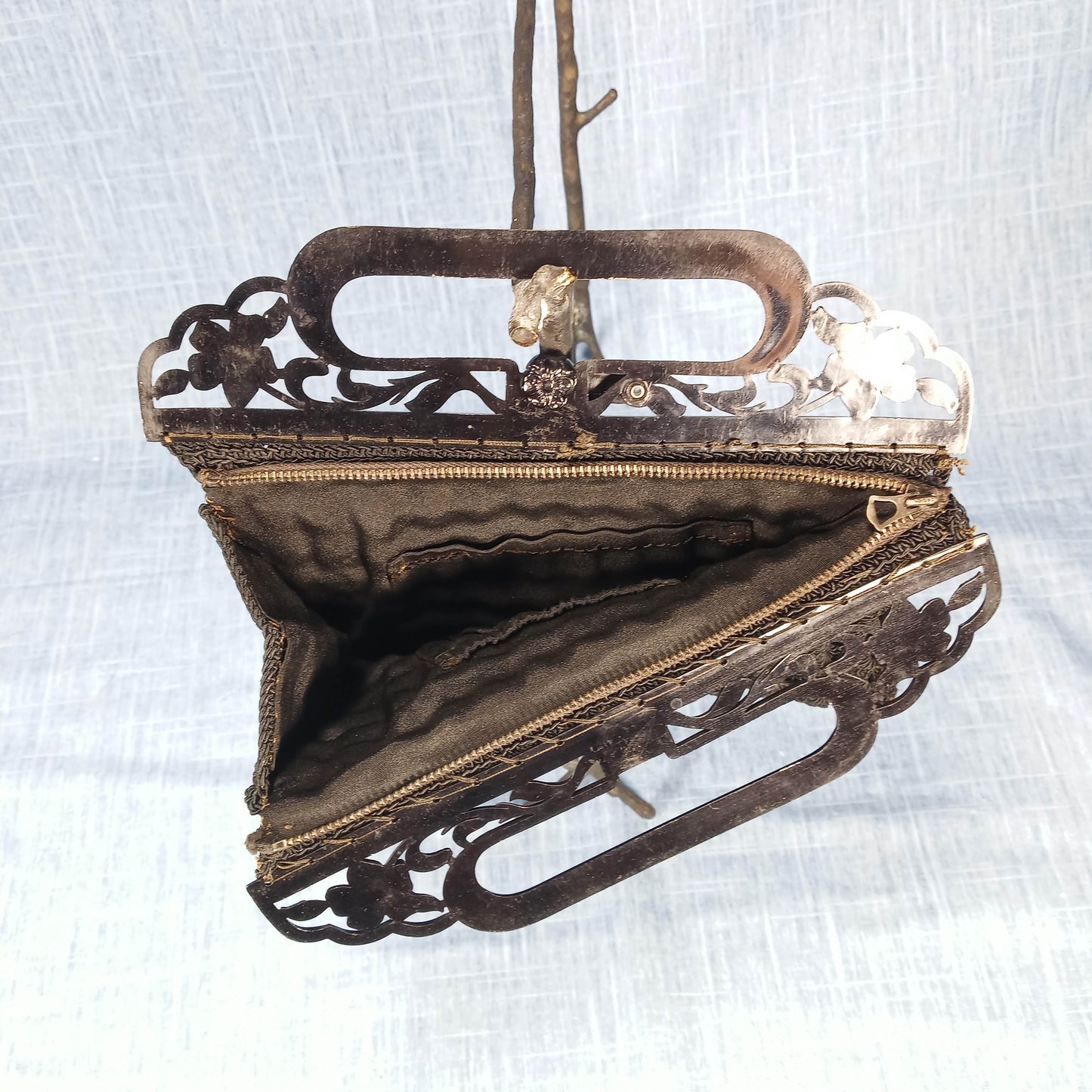 1930's Black Crochet and Bakelite Closure Evening Bag