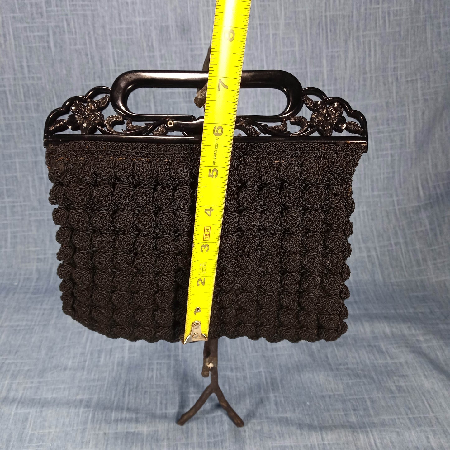 1930's Black Crochet and Bakelite Closure Evening Bag