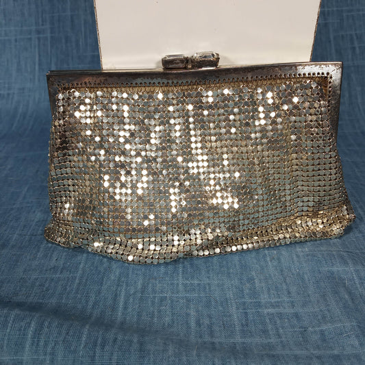 1940s Vintage Silver Metal Mesh Evening Clutch Made in West Germany