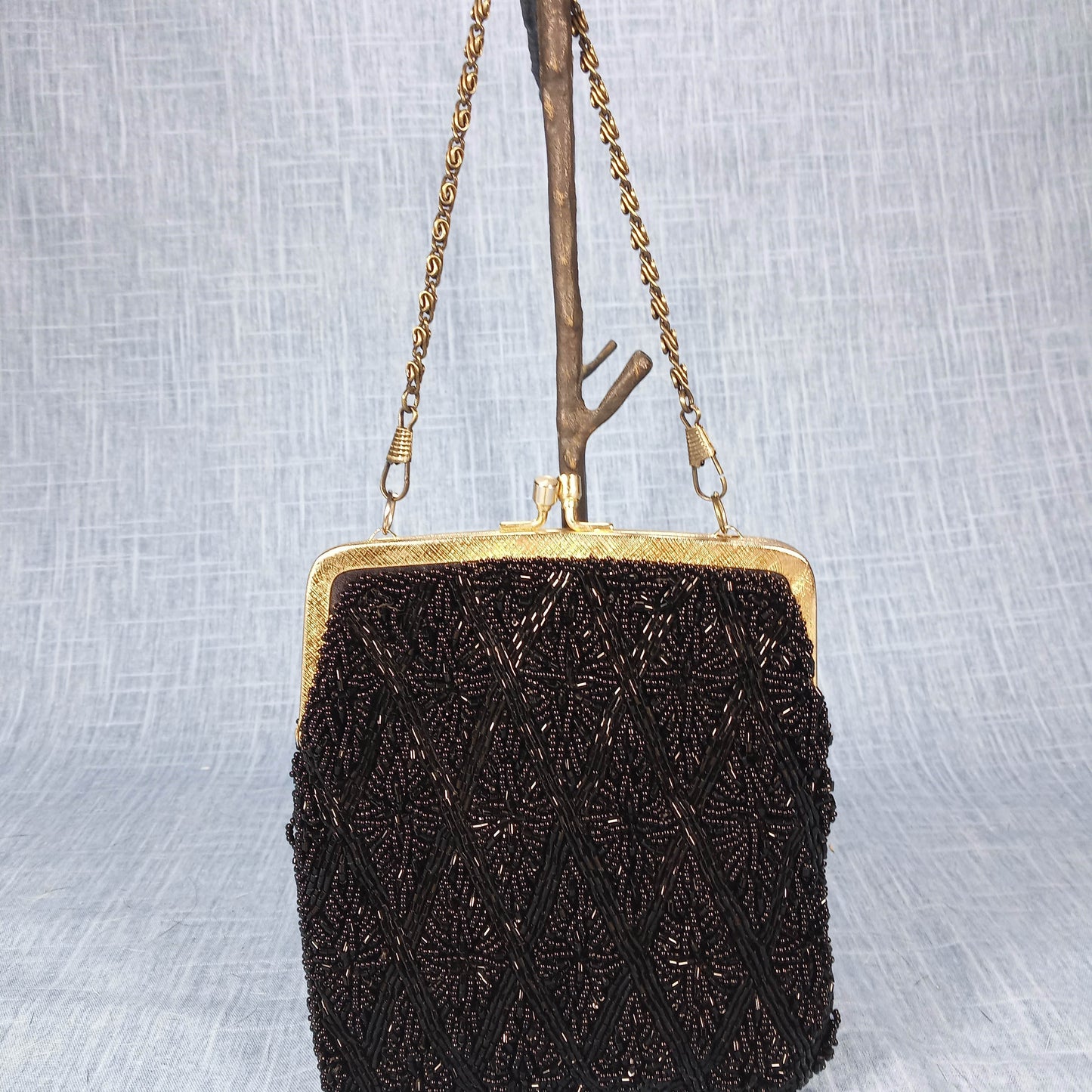 1950's Black Hand Beaded Evening Bag by Walborg