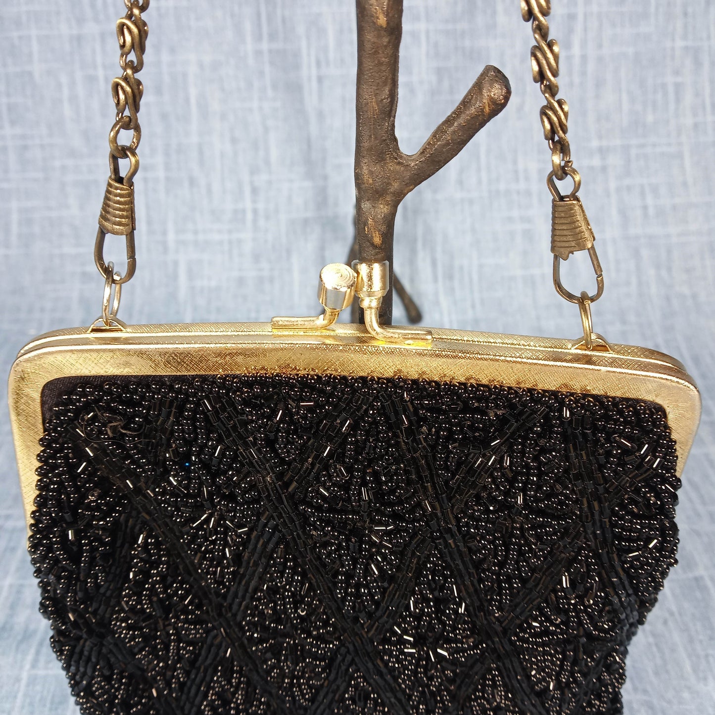 1950's Black Hand Beaded Evening Bag by Walborg
