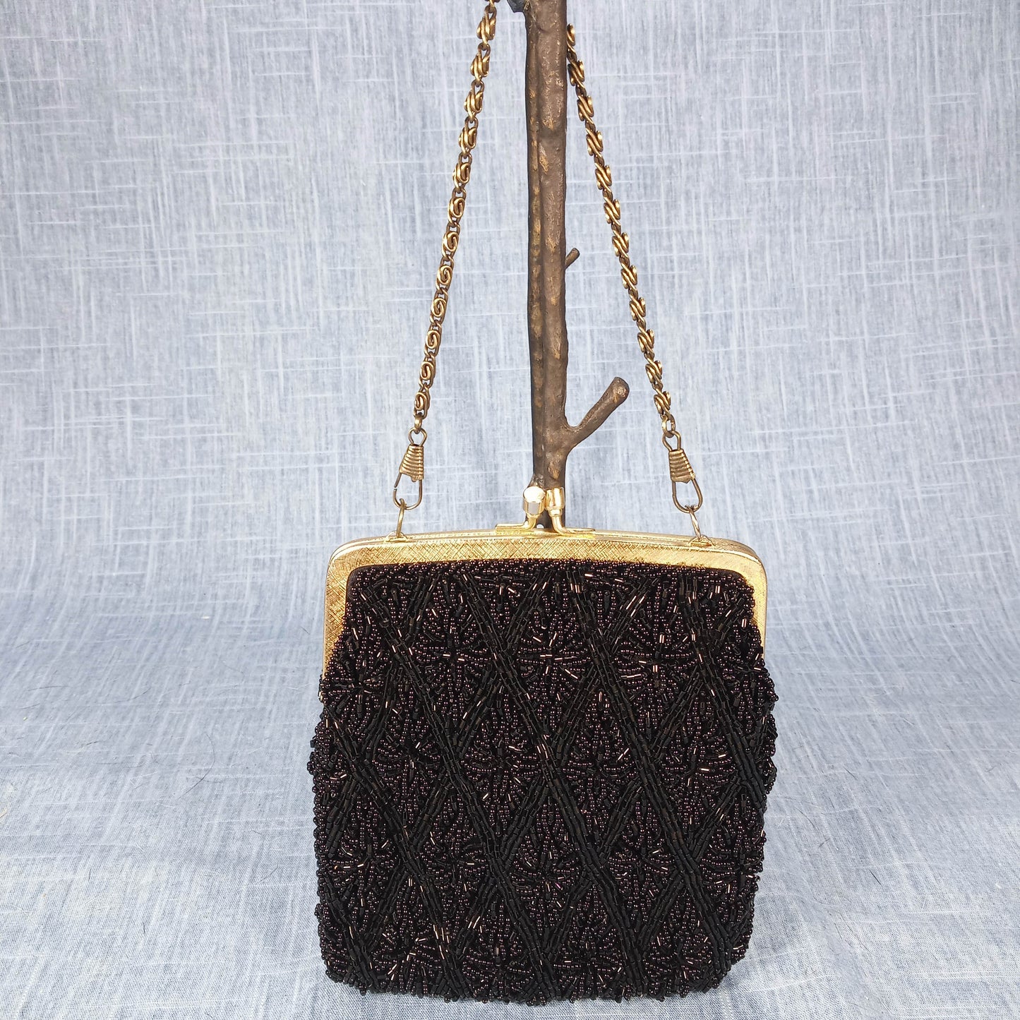 1950's Black Hand Beaded Evening Bag by Walborg