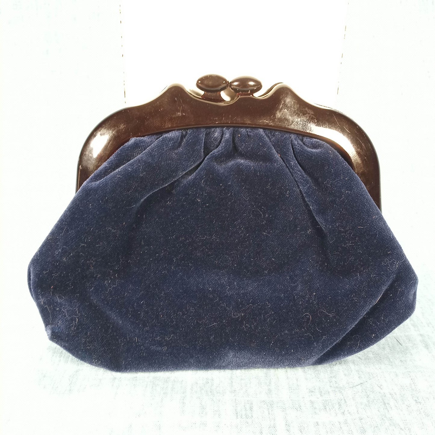 1950's Navy Blue Velvet Clutch with Embroidered Red Rose - Michiko Kuge