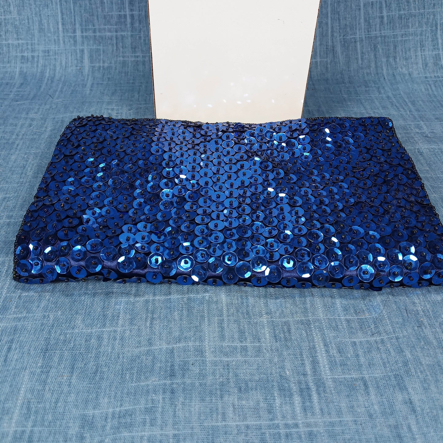1950's Electric Blue Silk Sequin Hand Beaded Clutch by Walberg Hong Kong