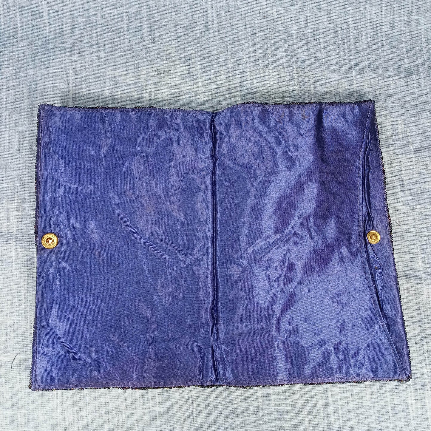 1950's Electric Blue Silk Sequin Hand Beaded Clutch by Walberg Hong Kong