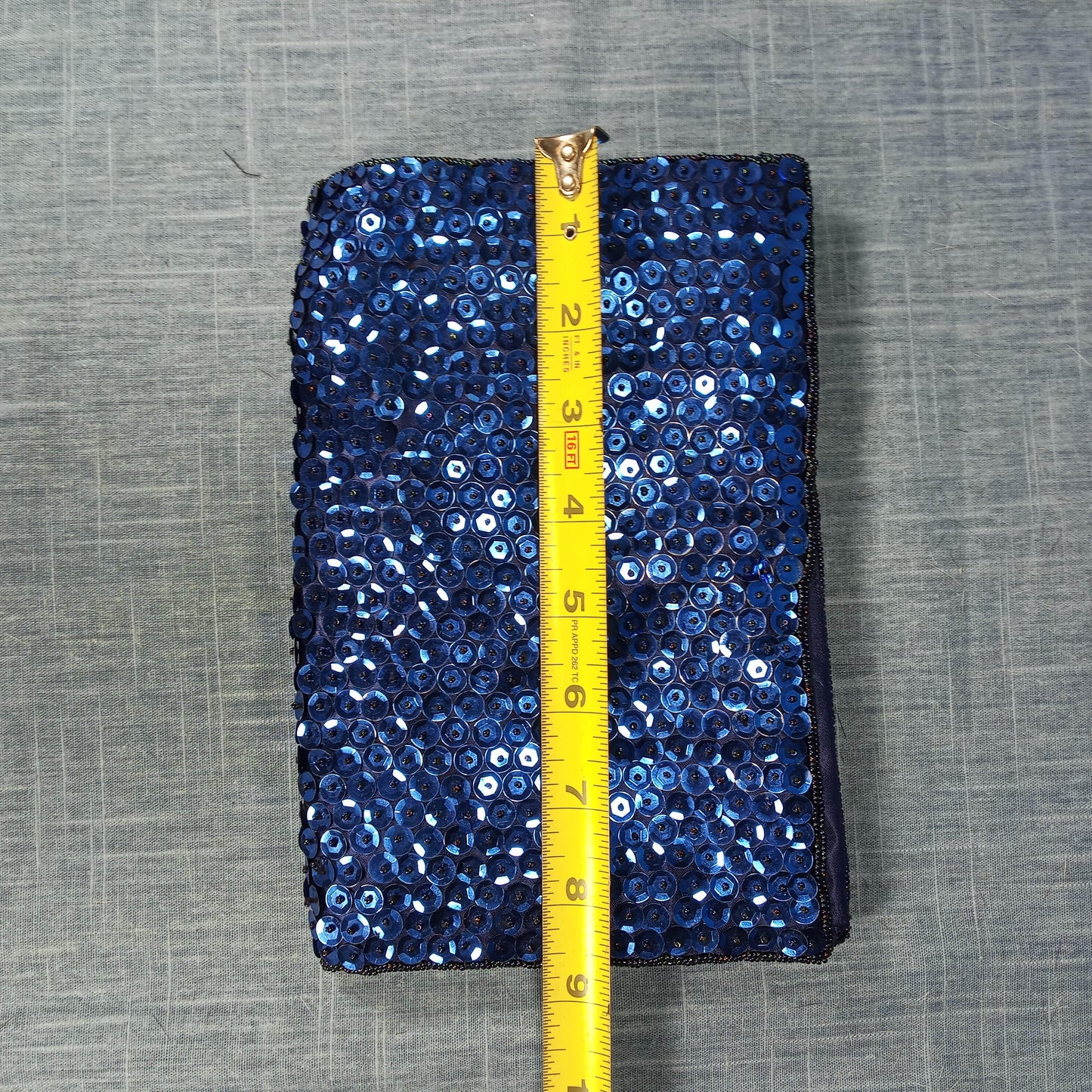 1950's Electric Blue Silk Sequin Hand Beaded Clutch by Walberg Hong Kong