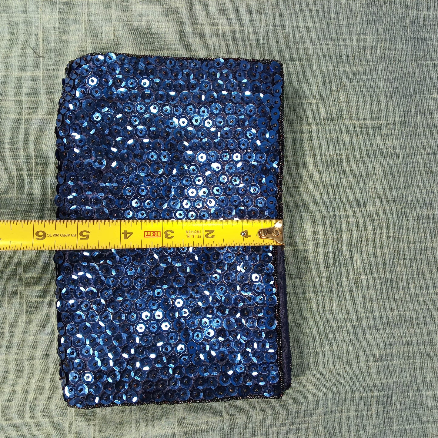 1950's Electric Blue Silk Sequin Hand Beaded Clutch by Walberg Hong Kong