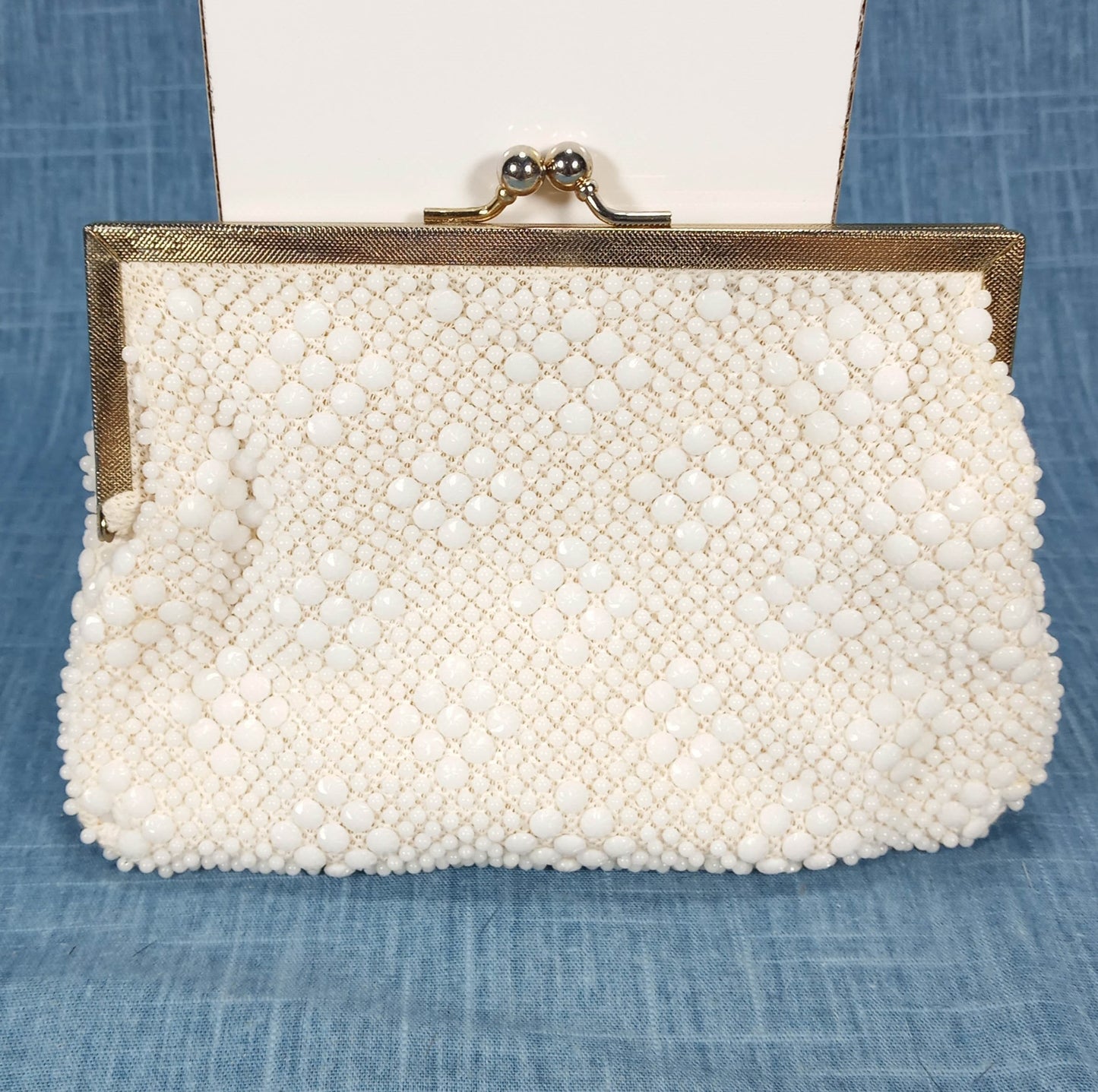 1950s Cream Hob Knob Bead Purse with Chain