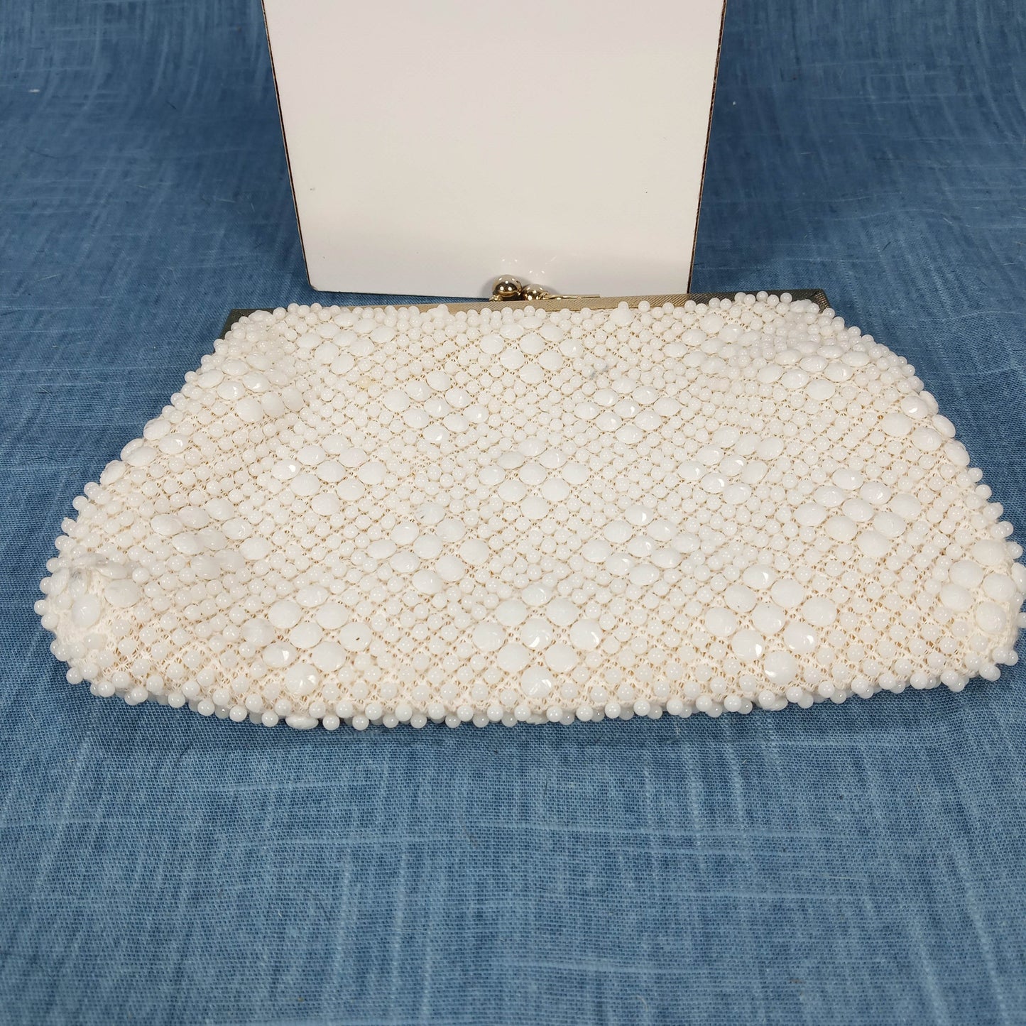 1950s Cream Hob Knob Bead Purse with Chain