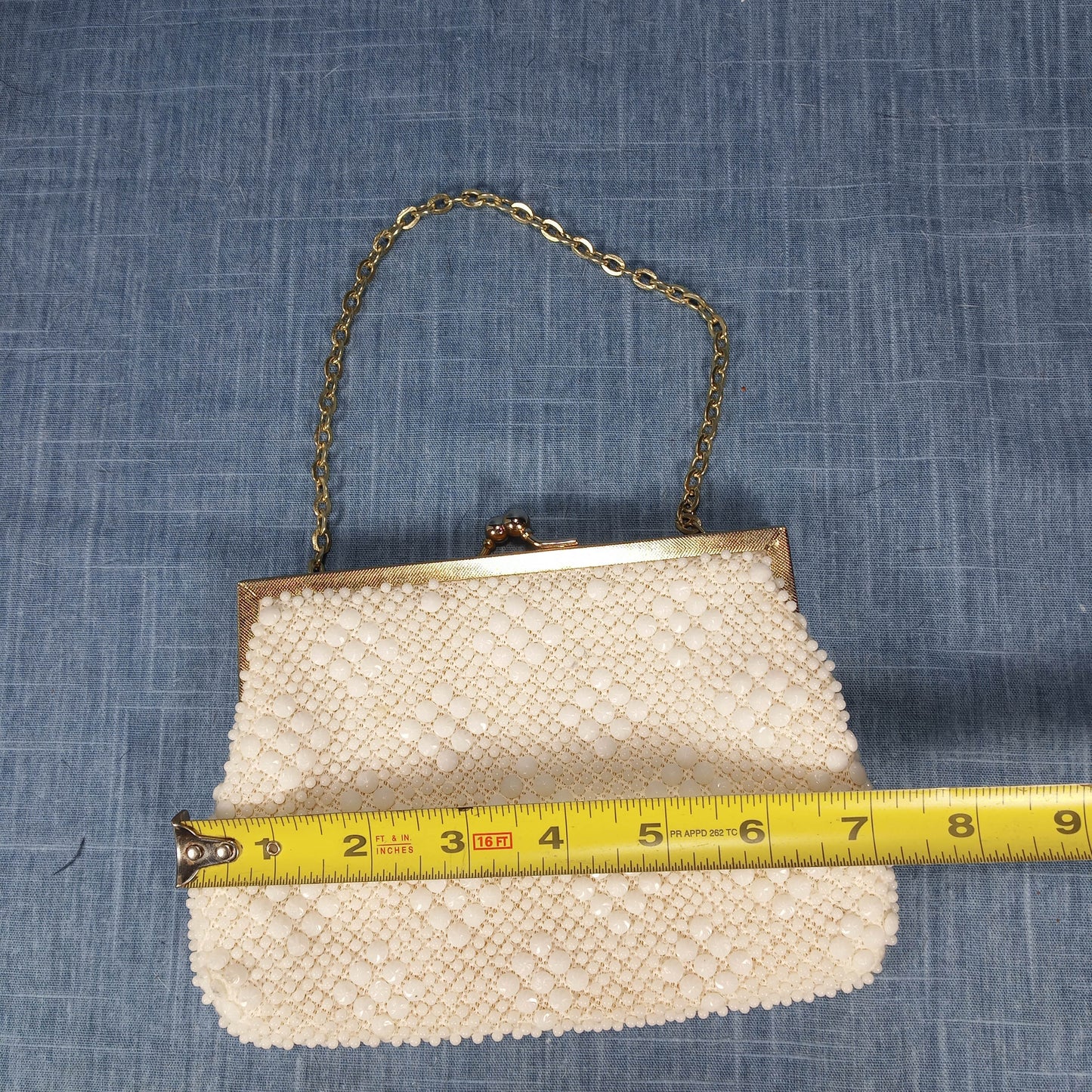 1950s Cream Hob Knob Bead Purse with Chain