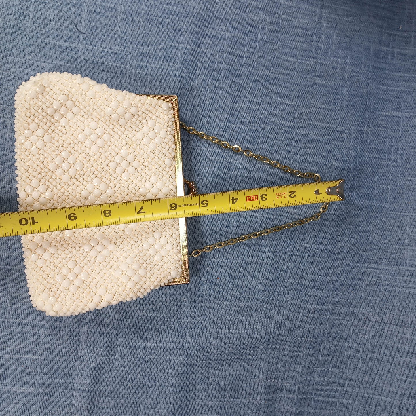 1950s Cream Hob Knob Bead Purse with Chain