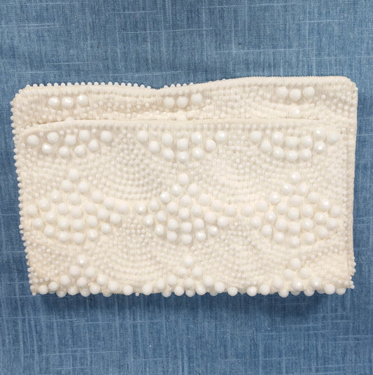 1950s Vintage Cream Hob Knob Beaded Clutch from Hong Kong