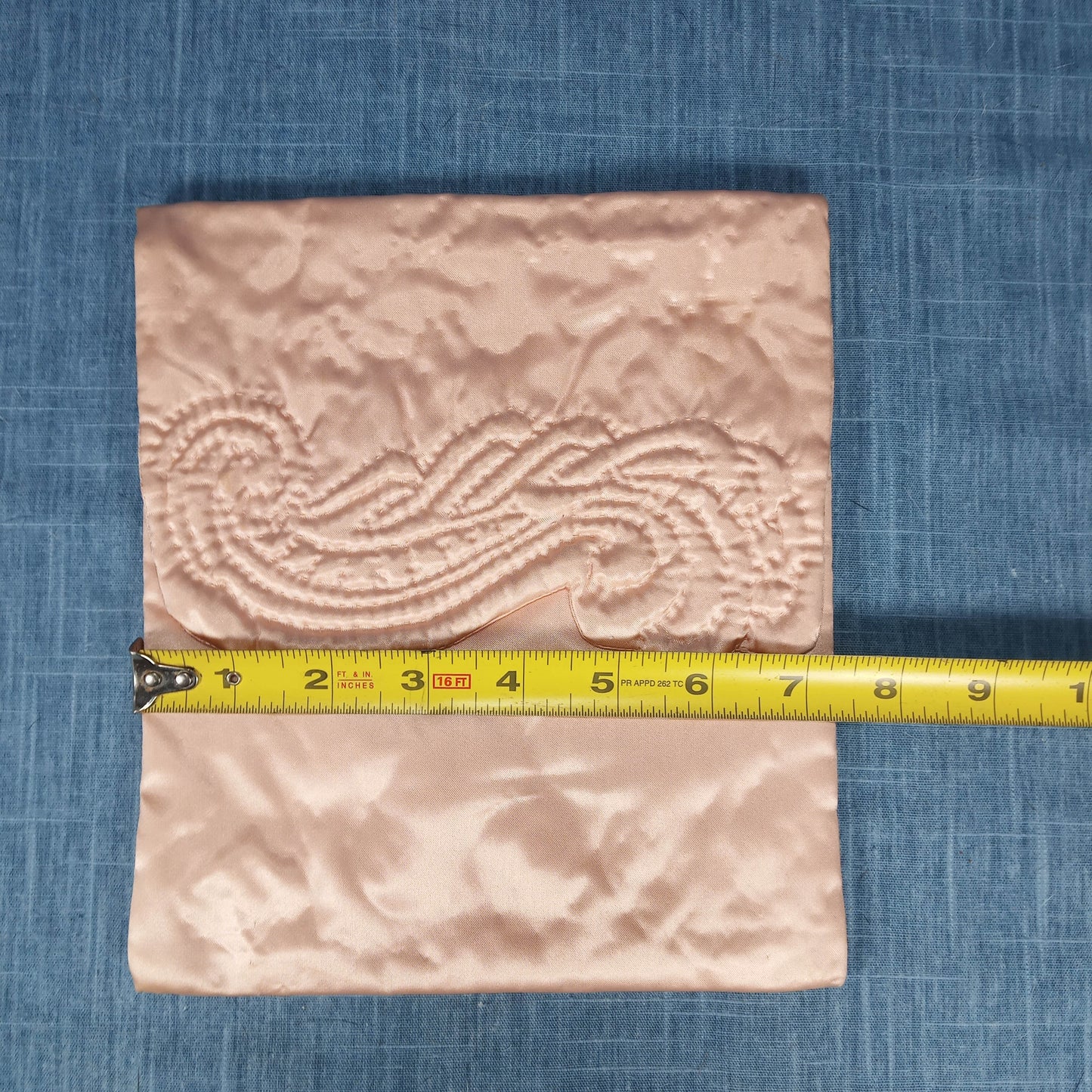 Vintage Peach Satin Quilted Jewelry/Hankie Pouch