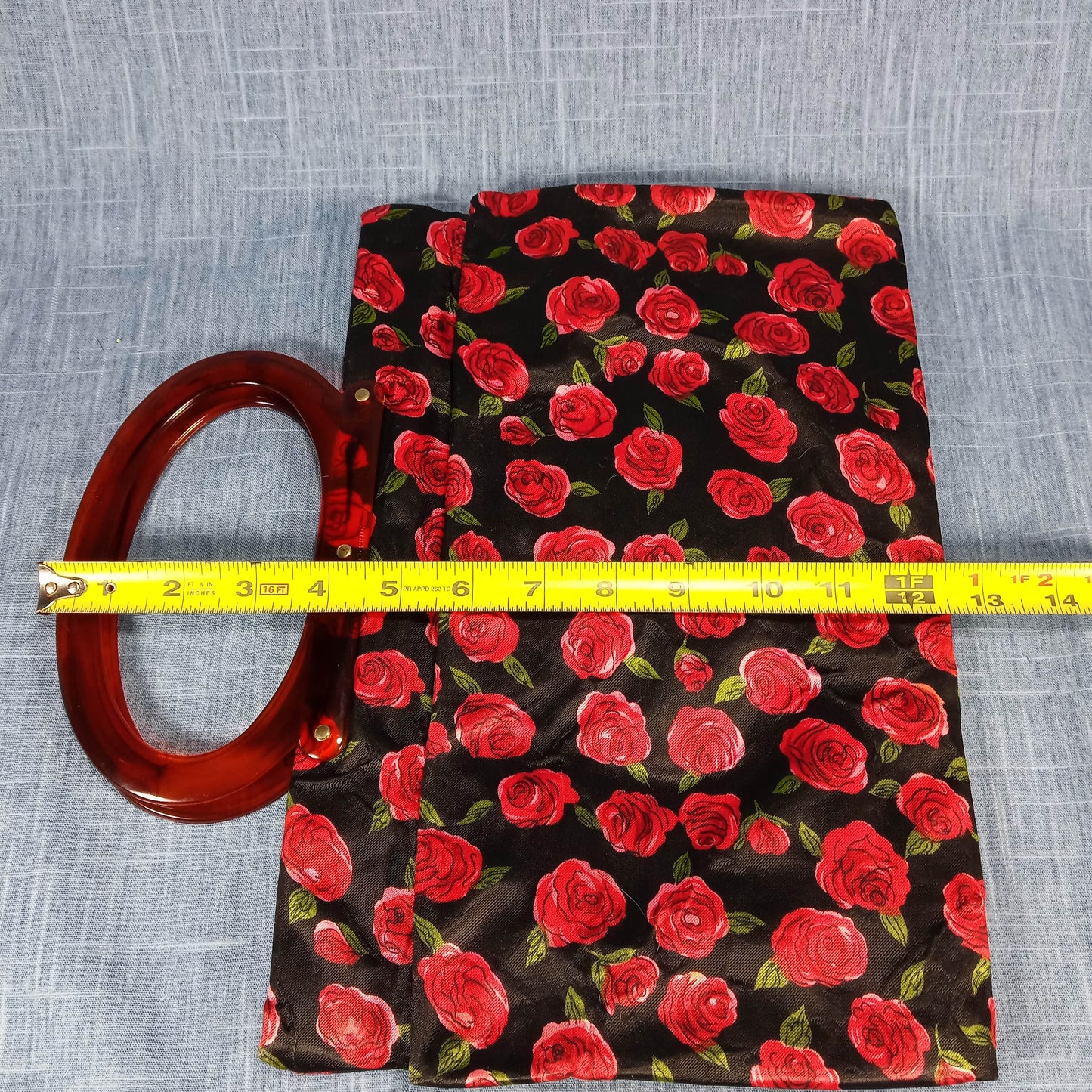 1950s Red & Black Satin Rose Fold Over Purse with Matching Wallet