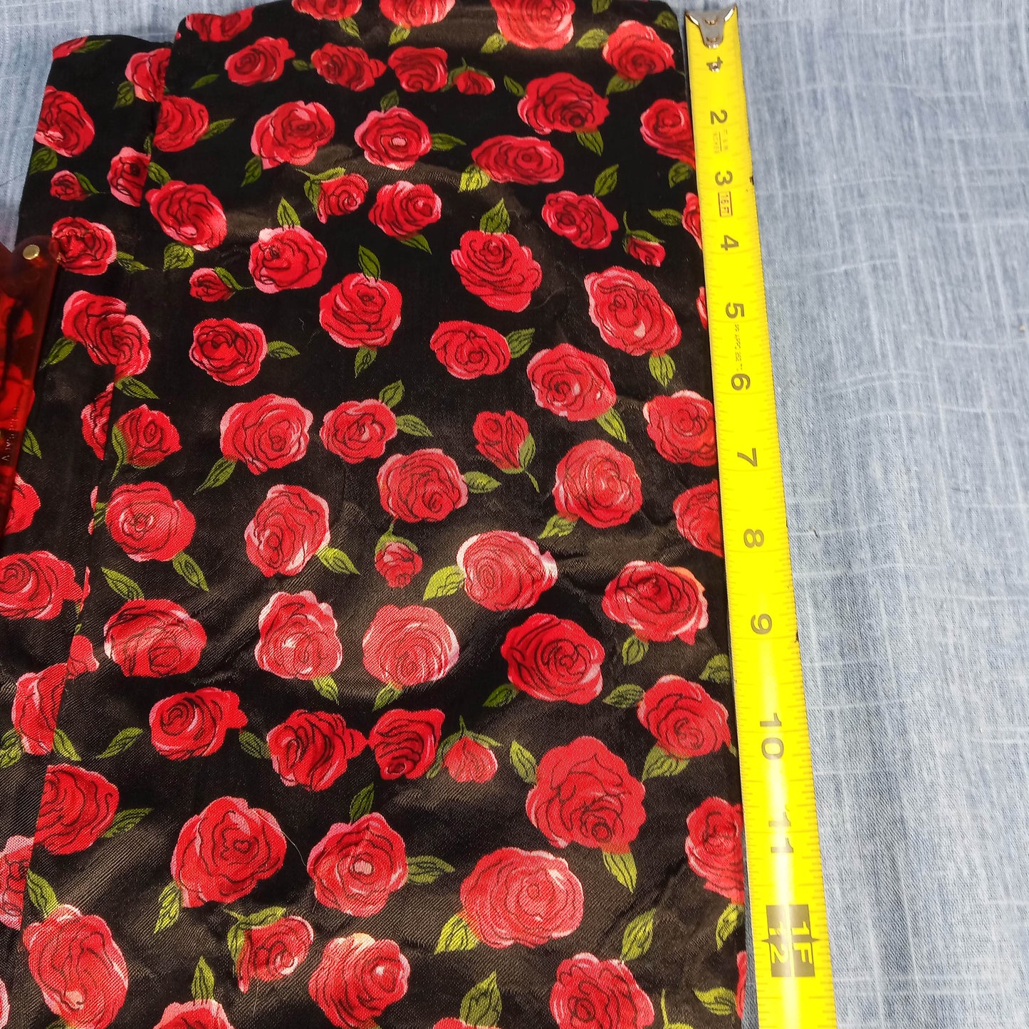 1950s Red & Black Satin Rose Fold Over Purse with Matching Wallet