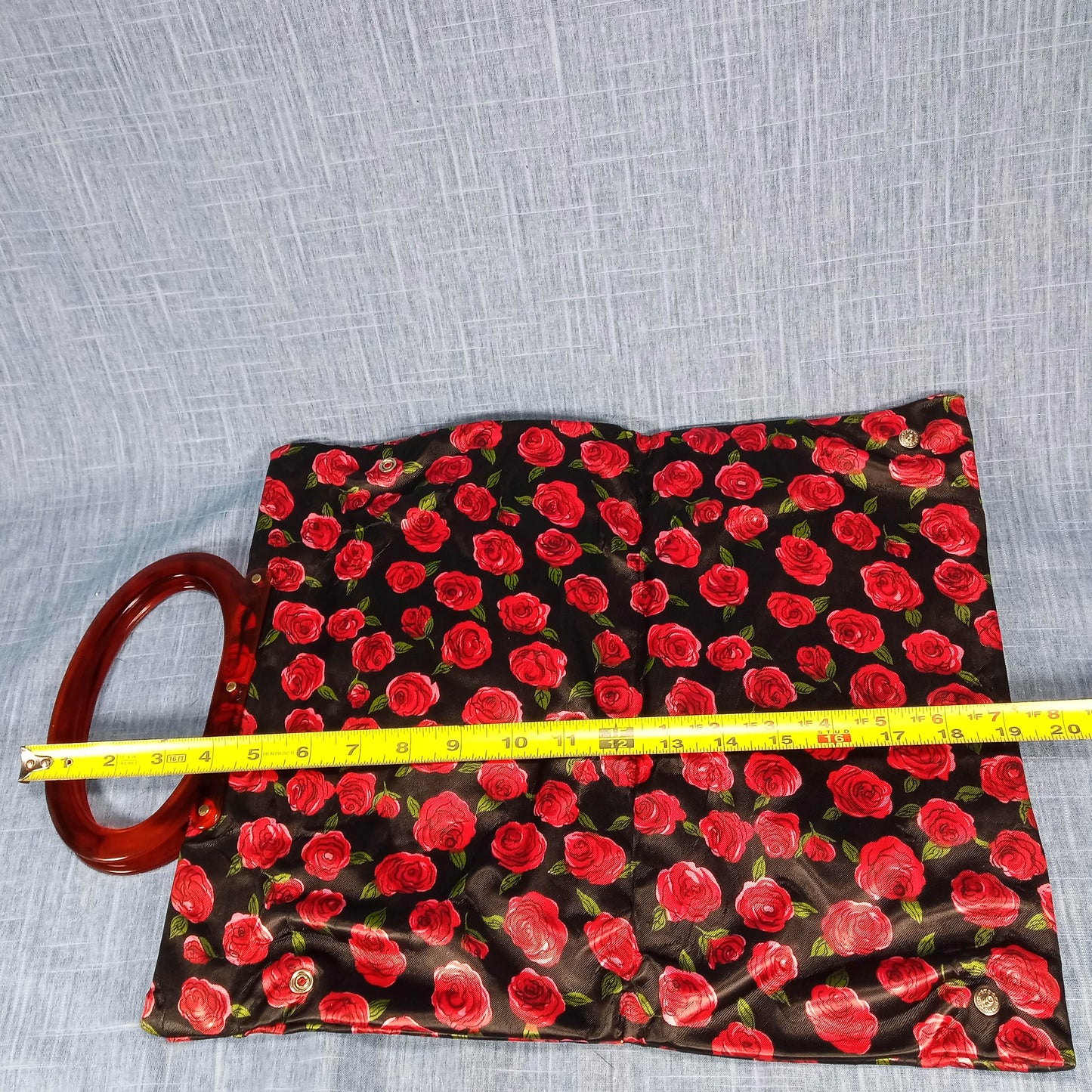 1950s Red & Black Satin Rose Fold Over Purse with Matching Wallet