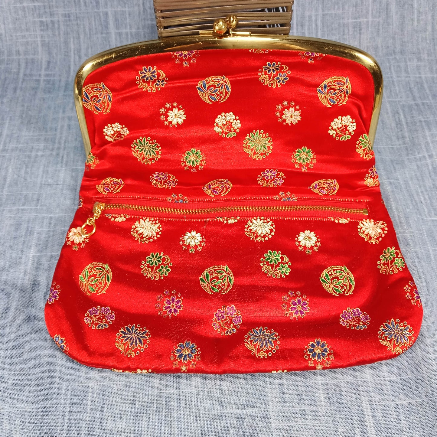 1950s Red Silk Damask Fold Over Clutch