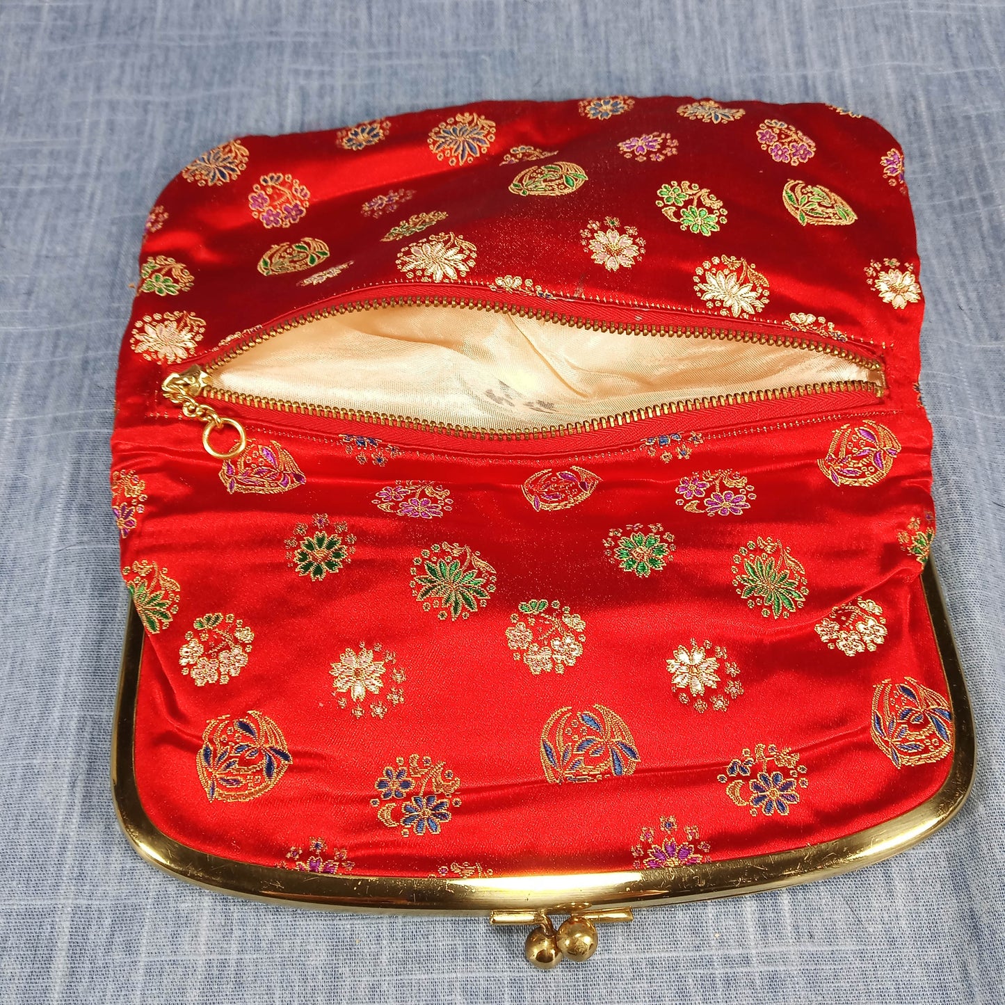 1950s Red Silk Damask Fold Over Clutch