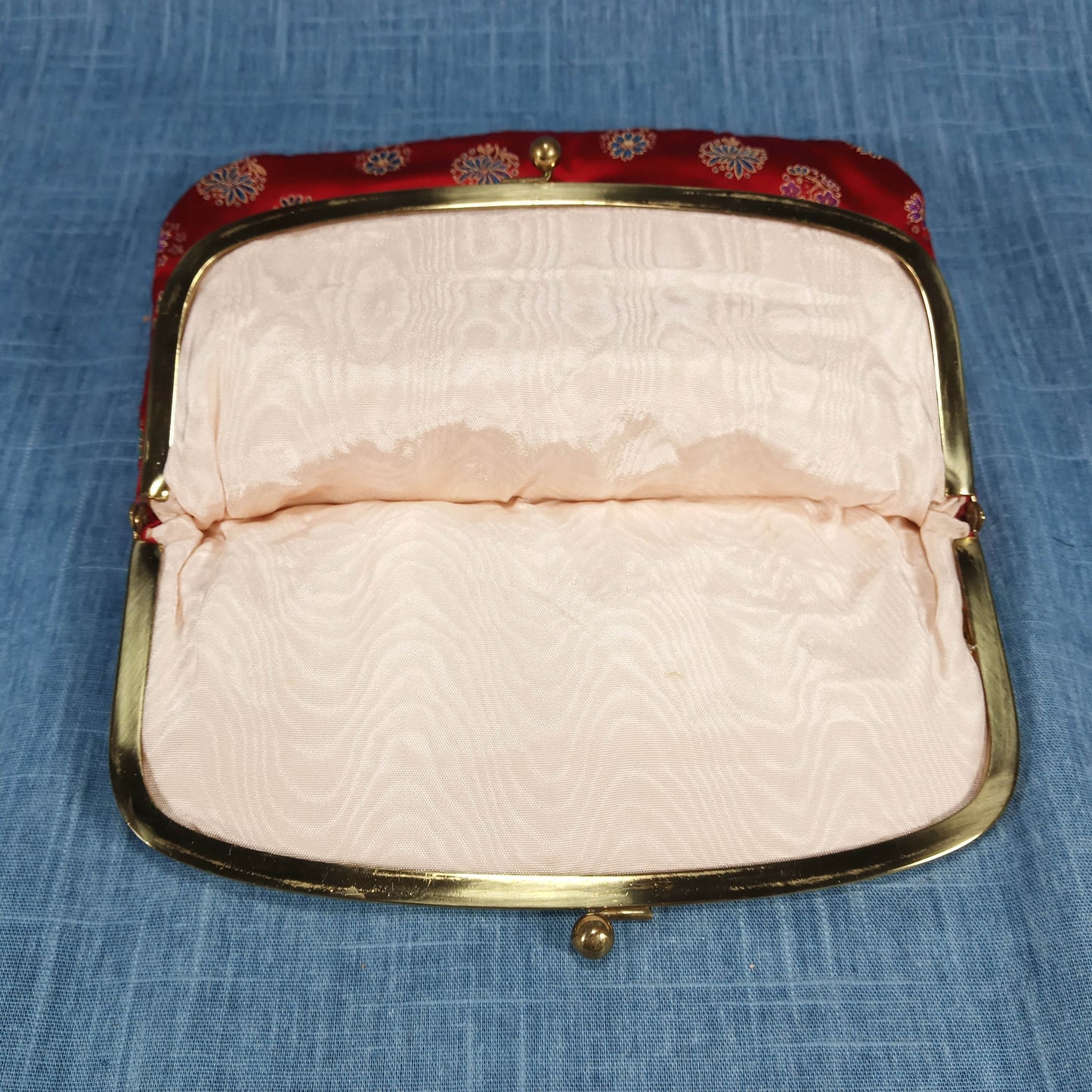1950s Red Silk Damask Fold Over Clutch