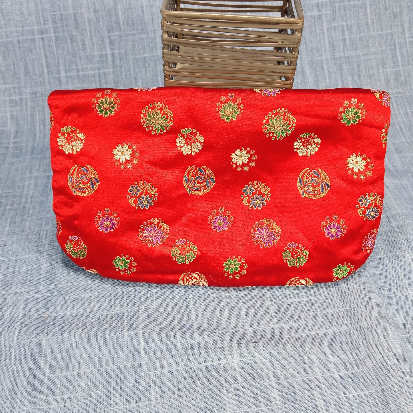 1950s Red Silk Damask Fold Over Clutch