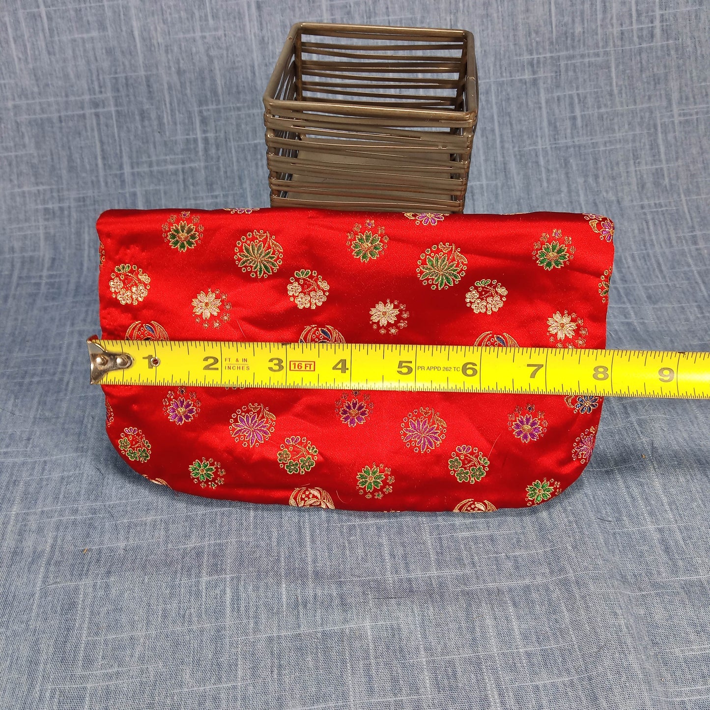 1950s Red Silk Damask Fold Over Clutch
