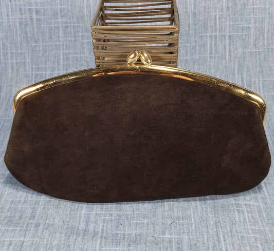 1950s Vintage Black Suede Clutch Purse
