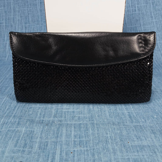 1980s Vintage Black Mesh Wallet Clutch by Whiting Davis