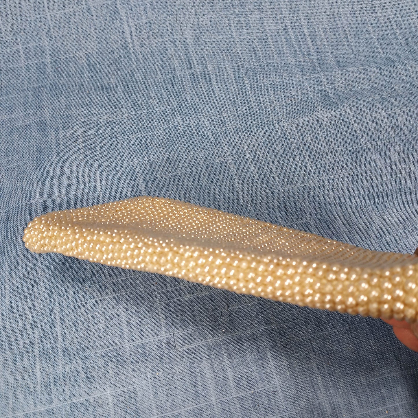 1940s Cream Pearl Encrusted Clutch with Leaf Detail