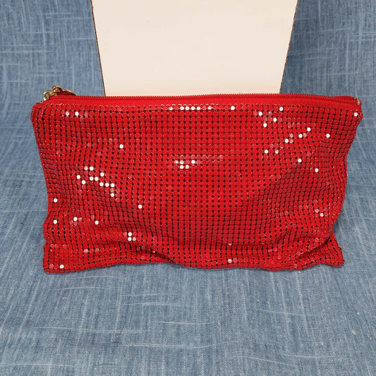 1960s Vintage Red Metal Mesh Clutch by Saks 5th Ave