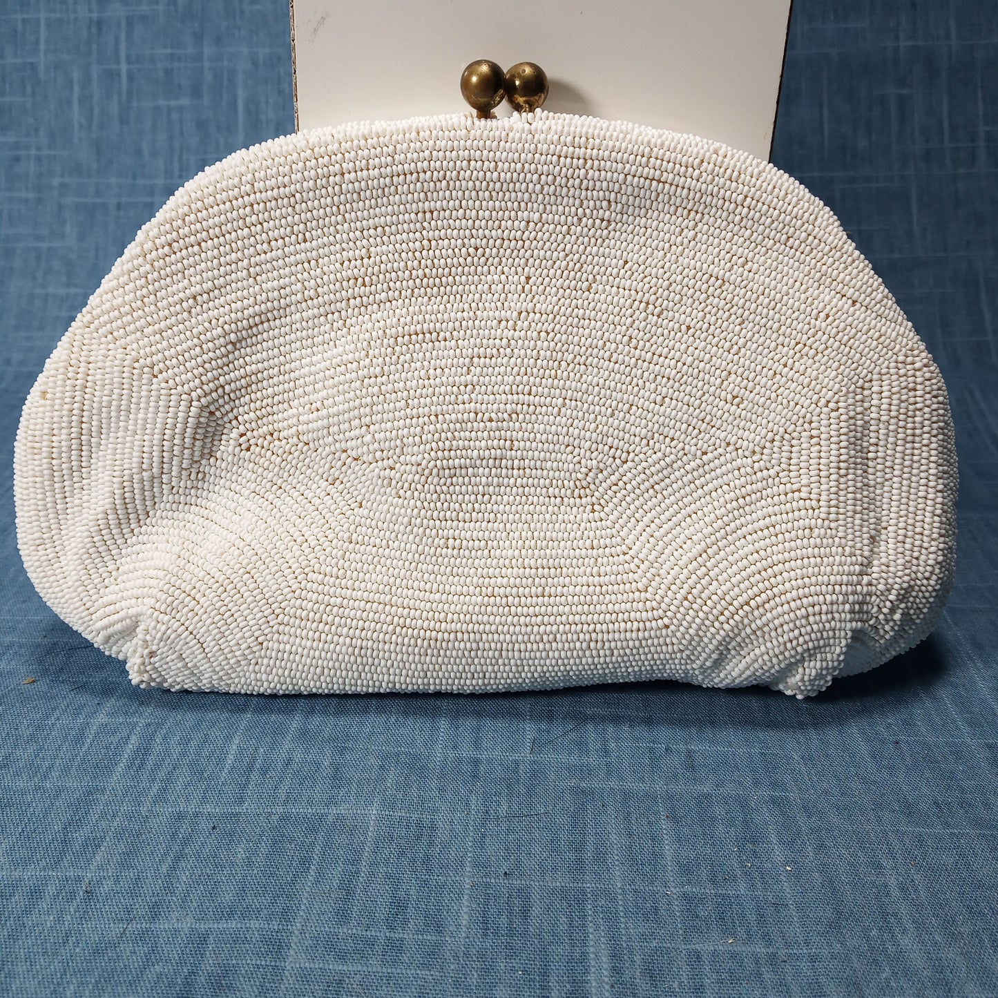1940s White Hand Beaded Flower Clutch by Saks 5th Ave