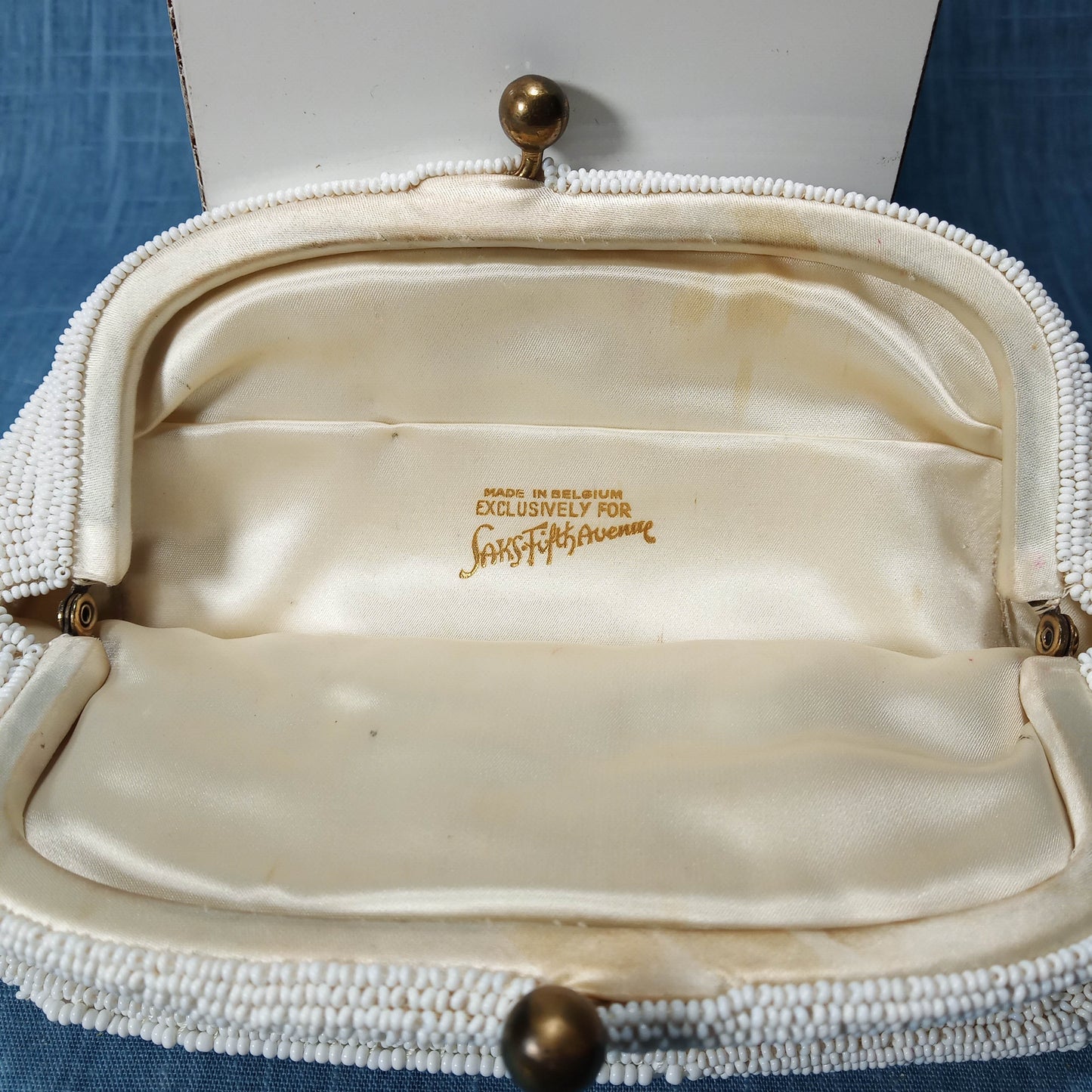 1940s White Hand Beaded Flower Clutch by Saks 5th Ave