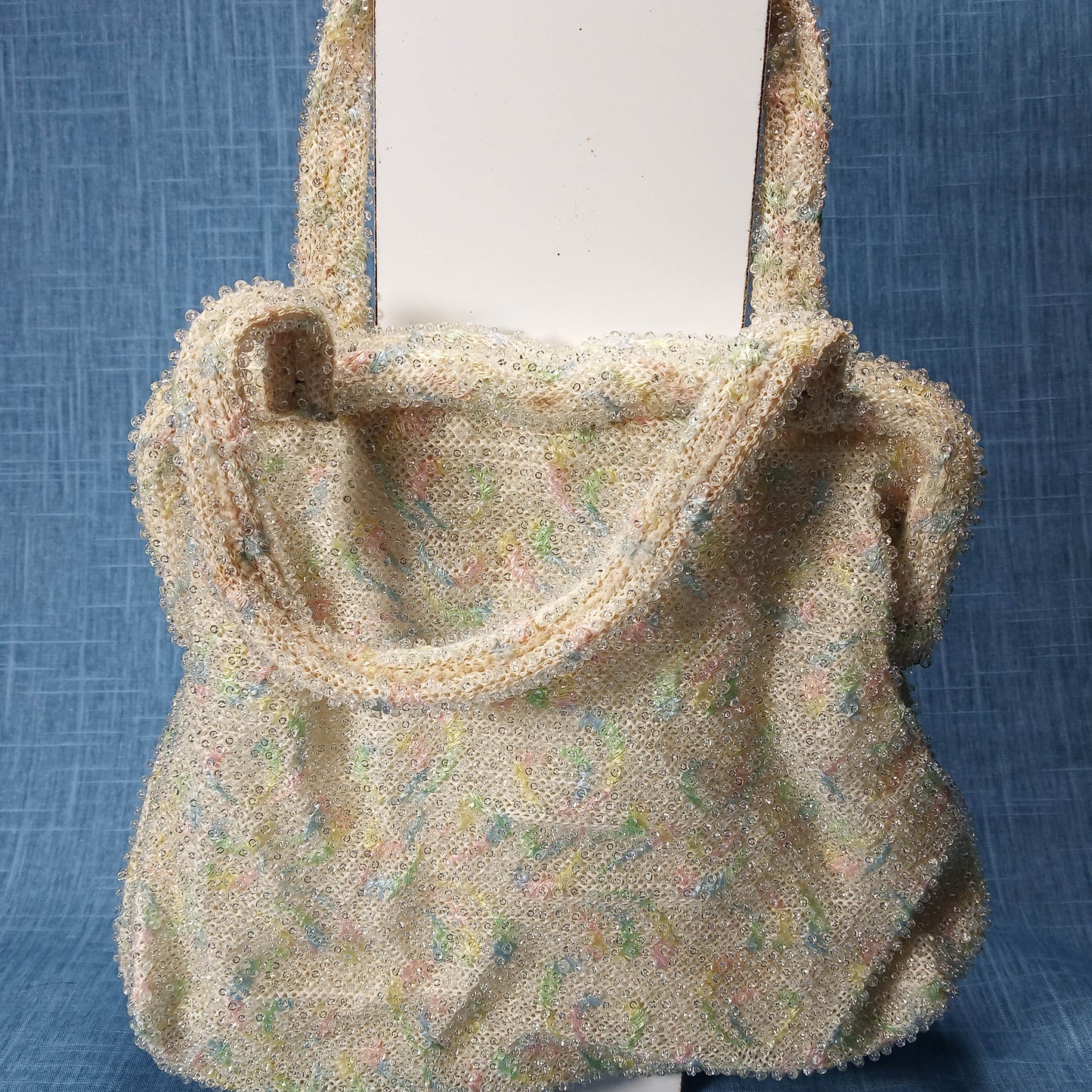 1950's Cream Pastel Bead Purse by Corde Bead USA