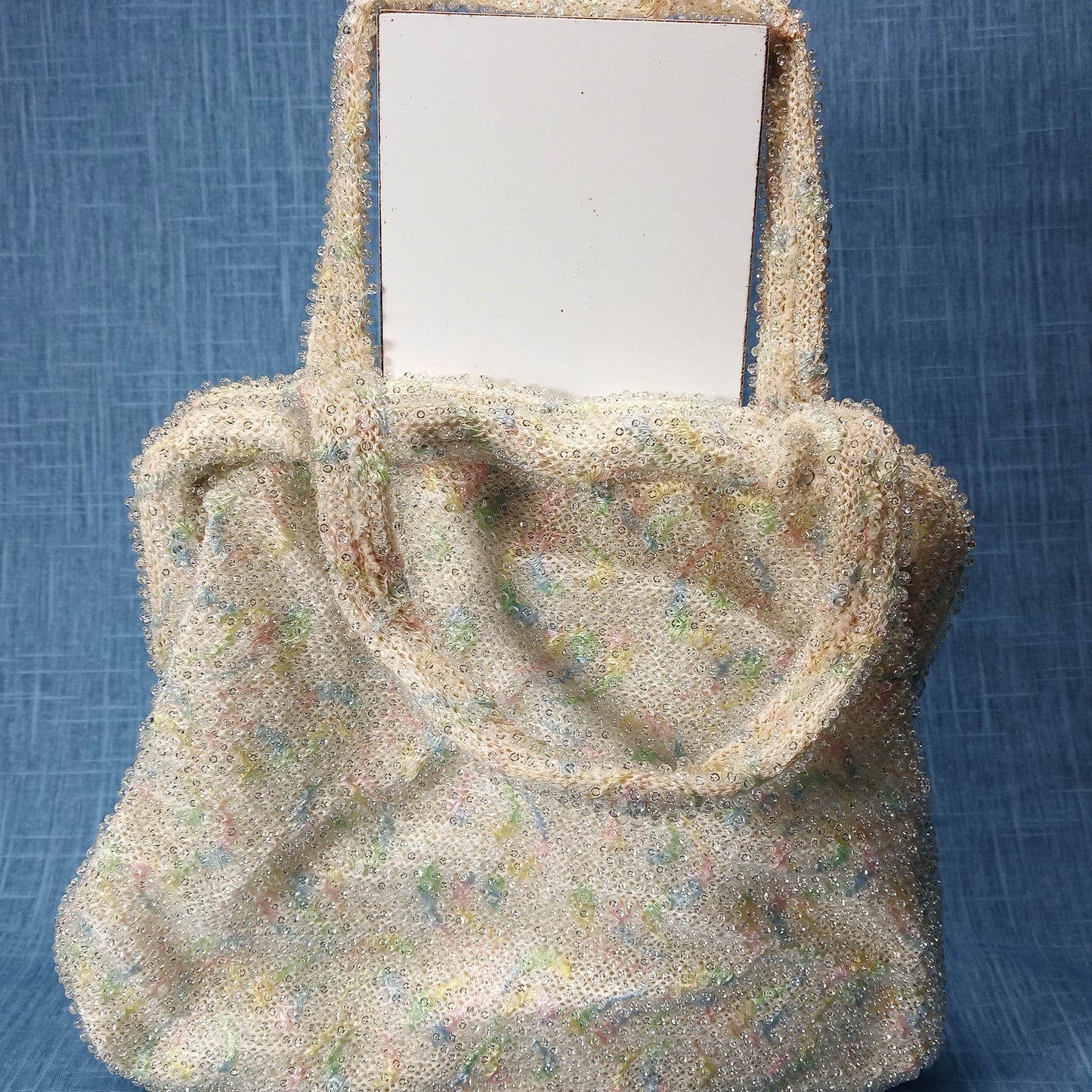 1950's Cream Pastel Bead Purse by Corde Bead USA