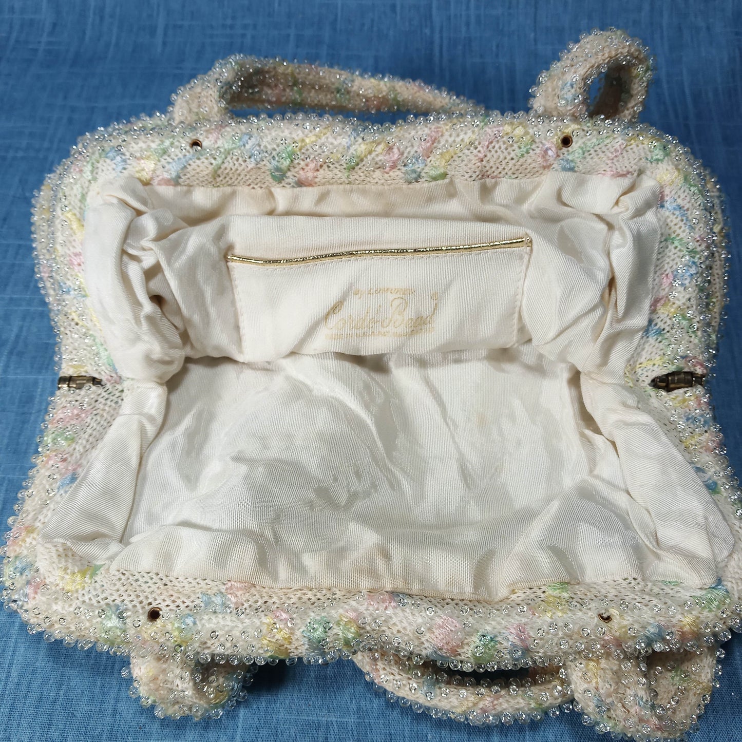 1950's Cream Pastel Bead Purse by Corde Bead USA
