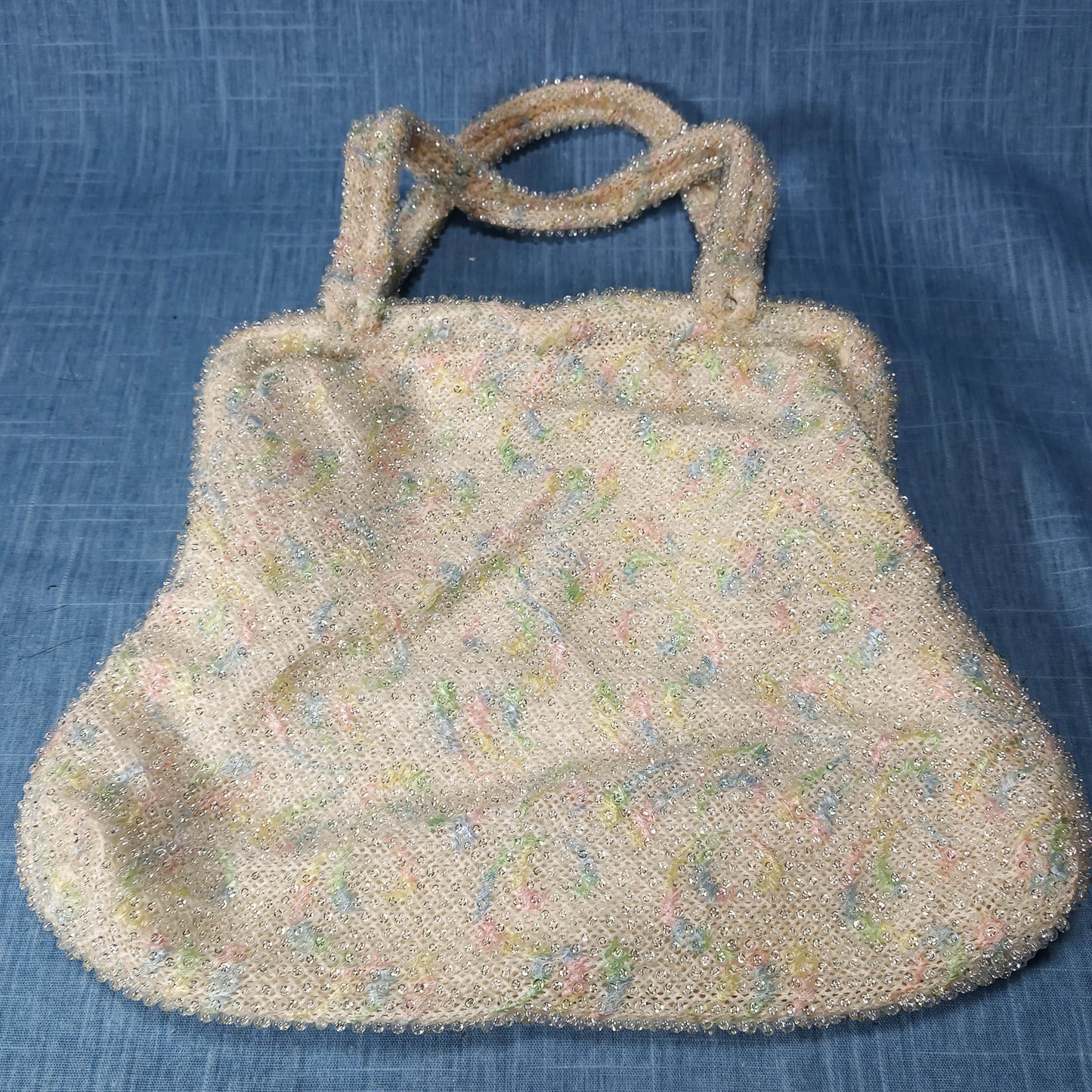 1950's Cream Pastel Bead Purse by Corde Bead USA