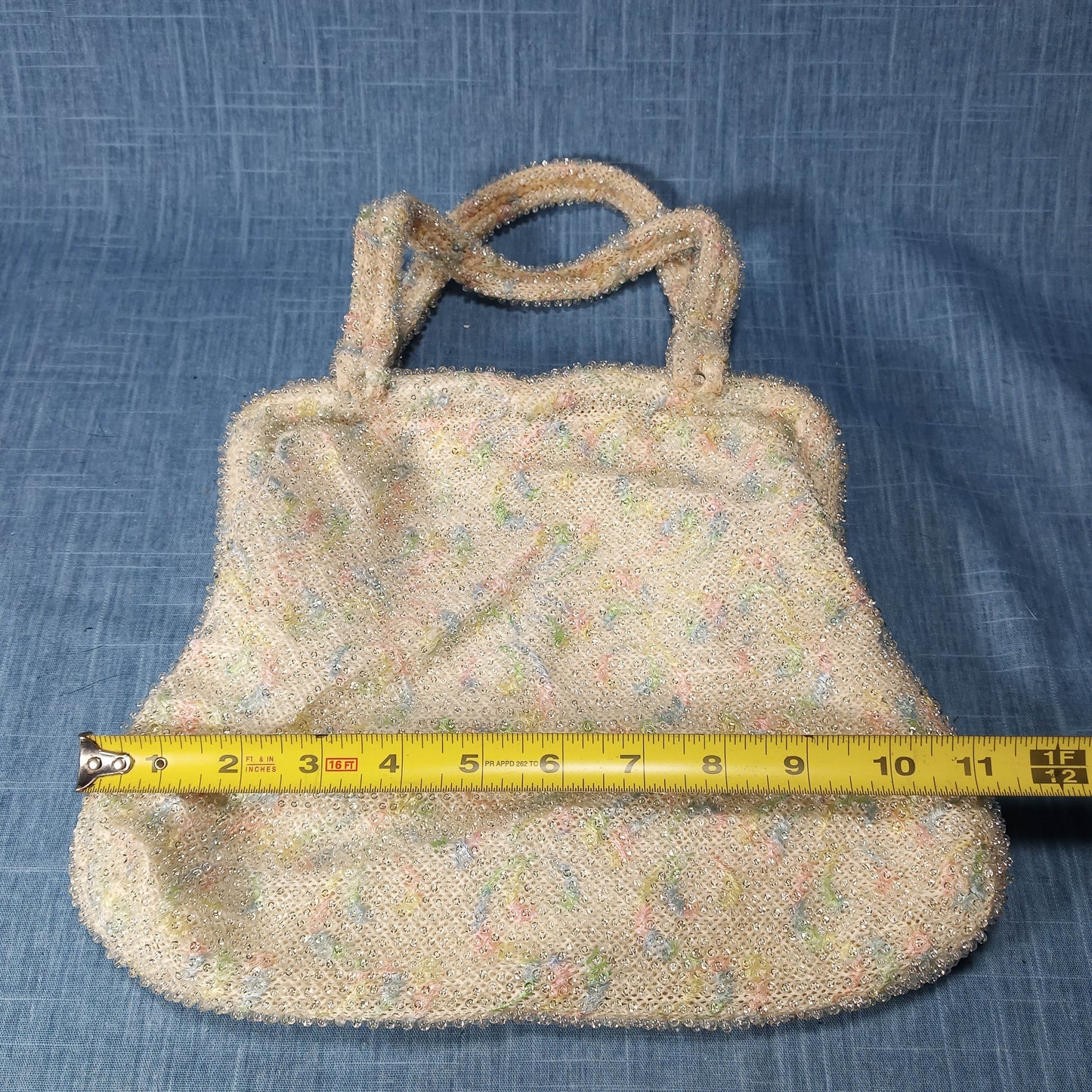 1950's Cream Pastel Bead Purse by Corde Bead USA